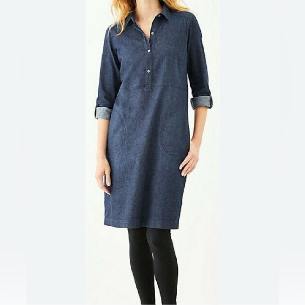 J. Jill Denim Shirt Dress in Dark Blue